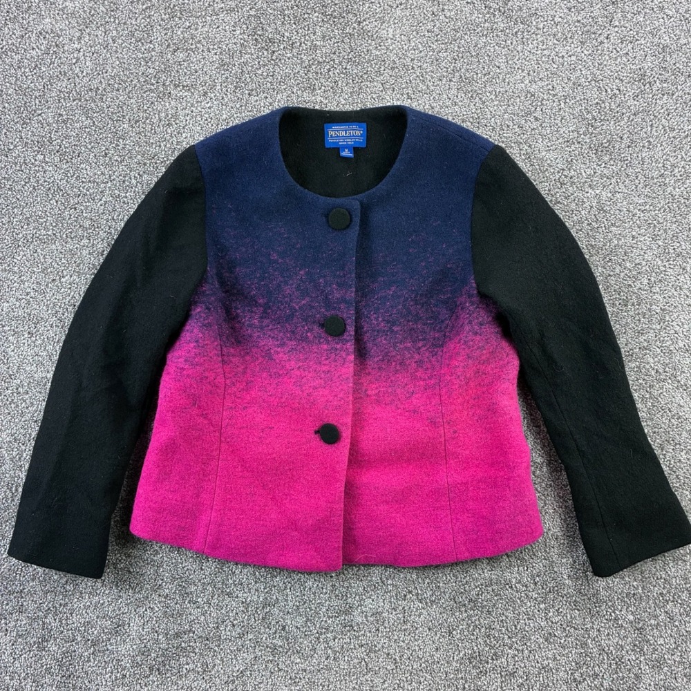 Pendleton Jacket Women's Medium Petite Pink‎ Navy Ombre Wool Blend 3 Button